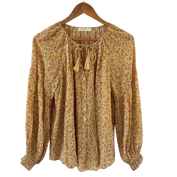 Spell & The Gypsy Rae Tunic Top Womens S Yellow Boho Peasant Indie Festival